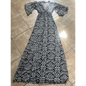 Koh Koh M Maxi Jersey Printed Dress V Neck Kimono Sleeve